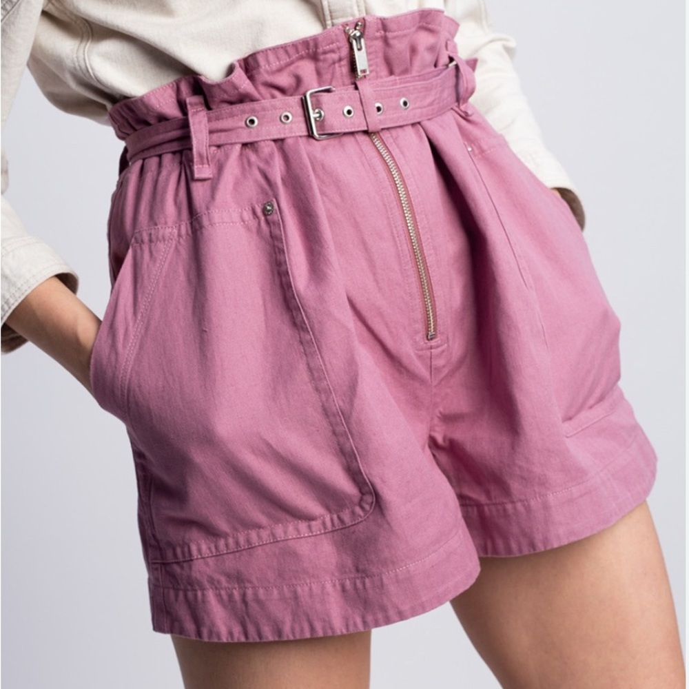 Isabel Marant High-Waist Paperbag Shorts in Dusty Pink